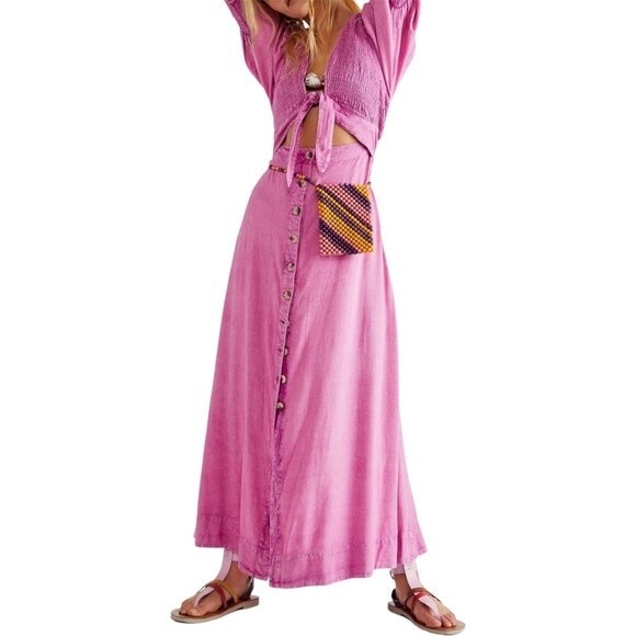 NWT Free People String of Hearts Cutout Maxi Dress Pink Crocus Size Medium NEW - Picture 7 of 16